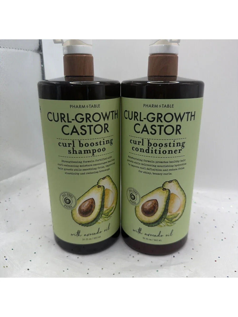 PHARM TO TABLE Curl Growth Castor Shampoo & Conditioner 32oz Avocado Oil Duo